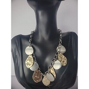 Vintage Silver Tone Chain Necklace Gold Tone Silver Tone Hammered Charms Jewelry